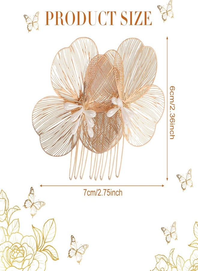 VANTOBEST Gold Flower Metal Hair Side Combs Decorative Petal Shape Wedding Hair Pieces for Bride Prom Party Women - Image 2